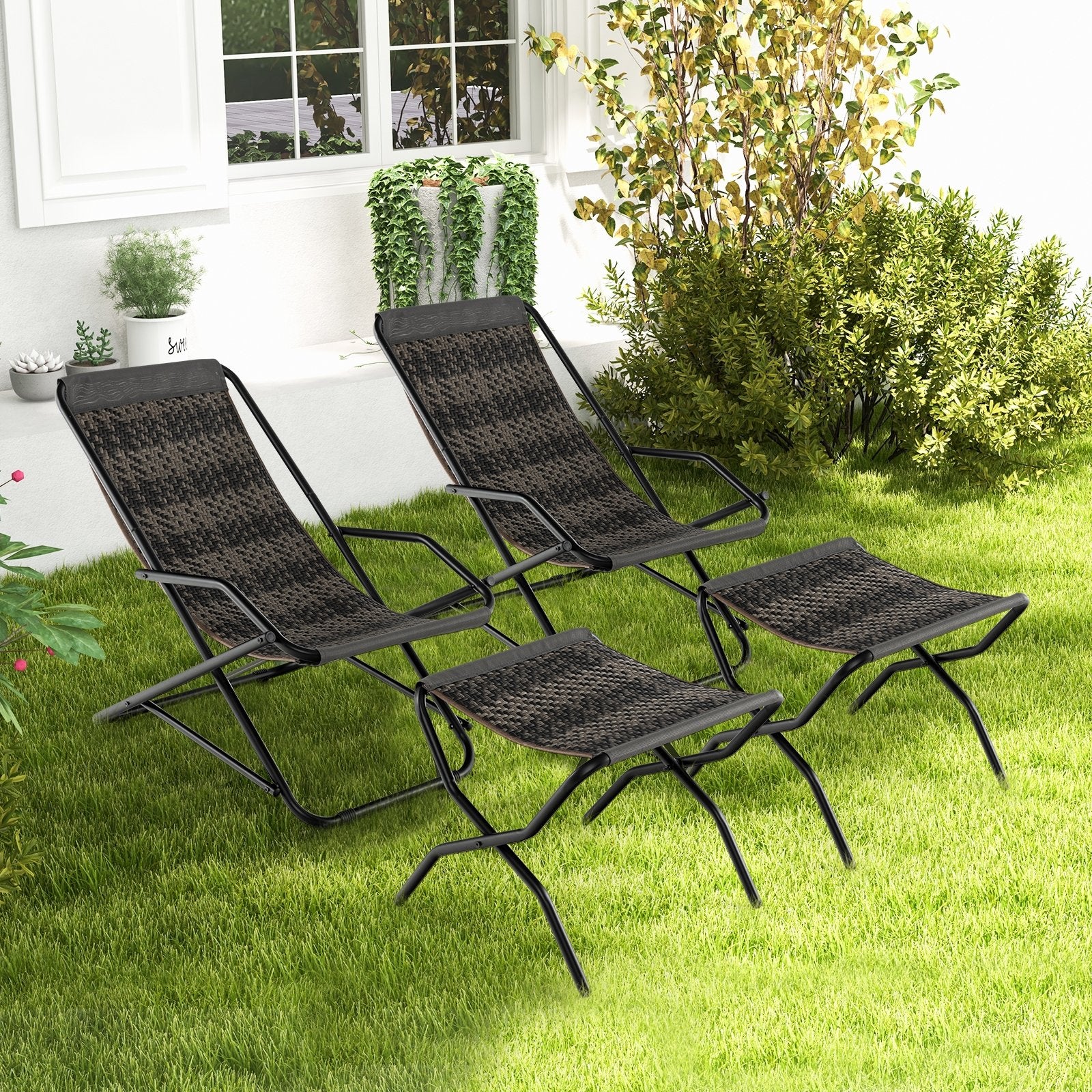 Patio PE Wicker Rocking Chair with Armrests and Metal Frame, Gray Patio Rocking Chairs & Gliders   at Gallery Canada