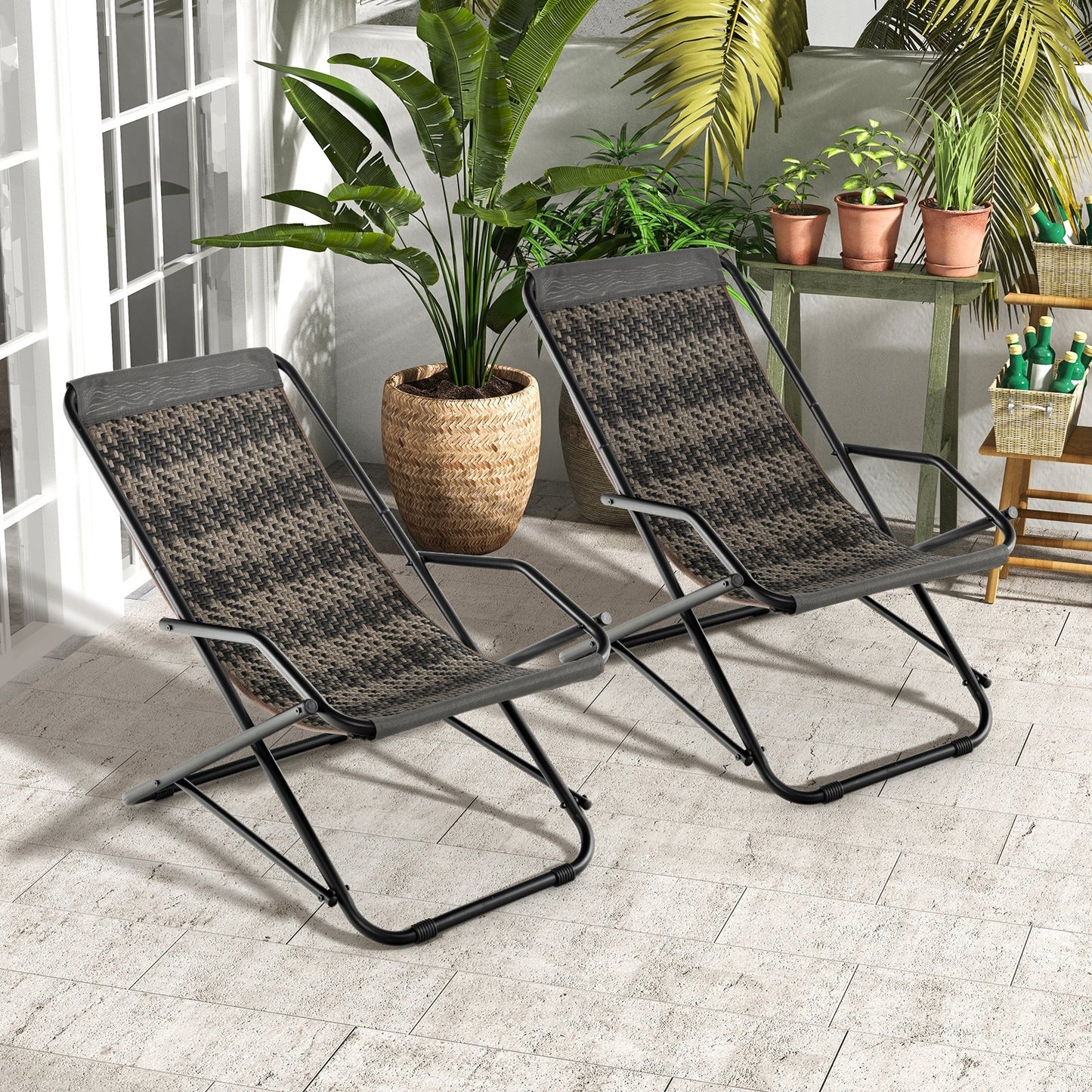 Outdoor Patio PE Wicker Rocking Chair with Armrests and Metal Frame, Gray Patio Rocking Chairs & Gliders   at Gallery Canada