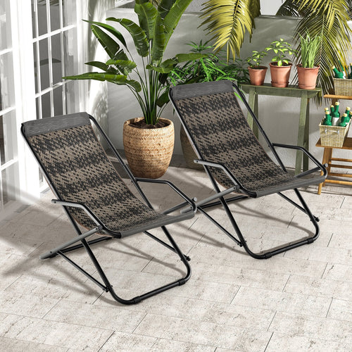 Outdoor Patio PE Wicker Rocking Chair with Armrests and Metal Frame, Gray