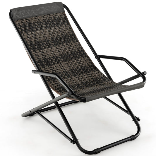 Outdoor Patio PE Wicker Rocking Chair with Armrests and Metal Frame, Gray Patio Rocking Chairs & Gliders   at Gallery Canada