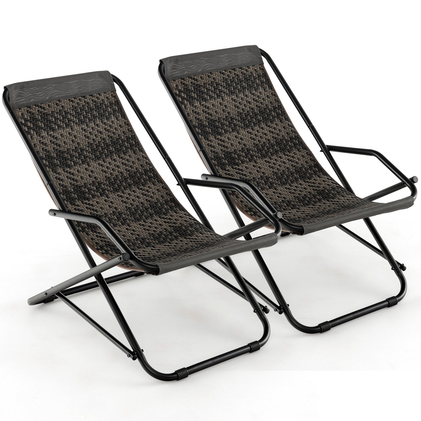 Outdoor Patio PE Wicker Rocking Chair with Armrests and Metal Frame, Gray Patio Rocking Chairs & Gliders   at Gallery Canada