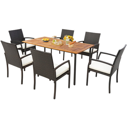 Patio Acacia Wood Dining Table with Umbrella Hole and Metal Legs, Natural Patio Dining Tables   at Gallery Canada