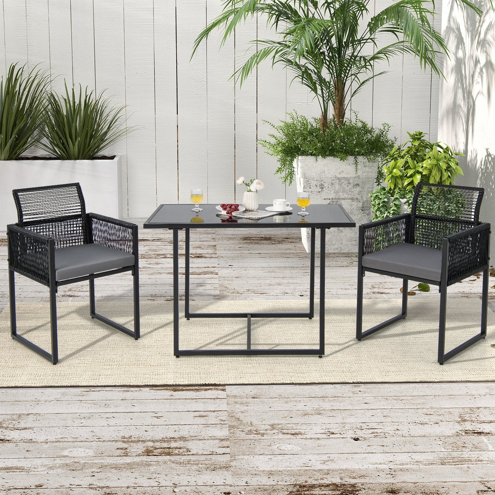 3 Pieces Outdoor Dining Set with Folding Backrest and Seat Cushions, Black Patio Dining Sets   at Gallery Canada