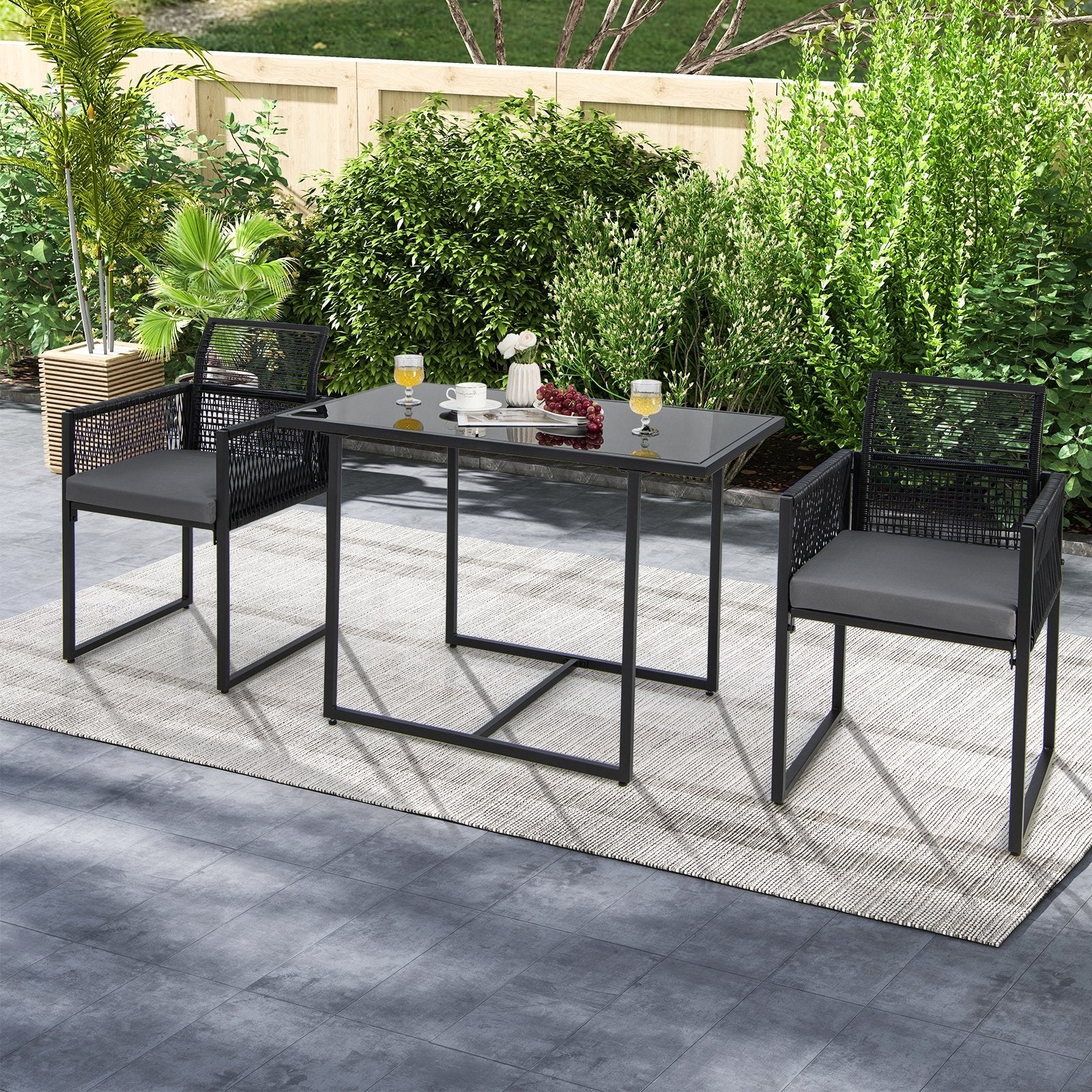 3 Pieces Outdoor Dining Set with Folding Backrest and Seat Cushions, Black Patio Dining Sets   at Gallery Canada