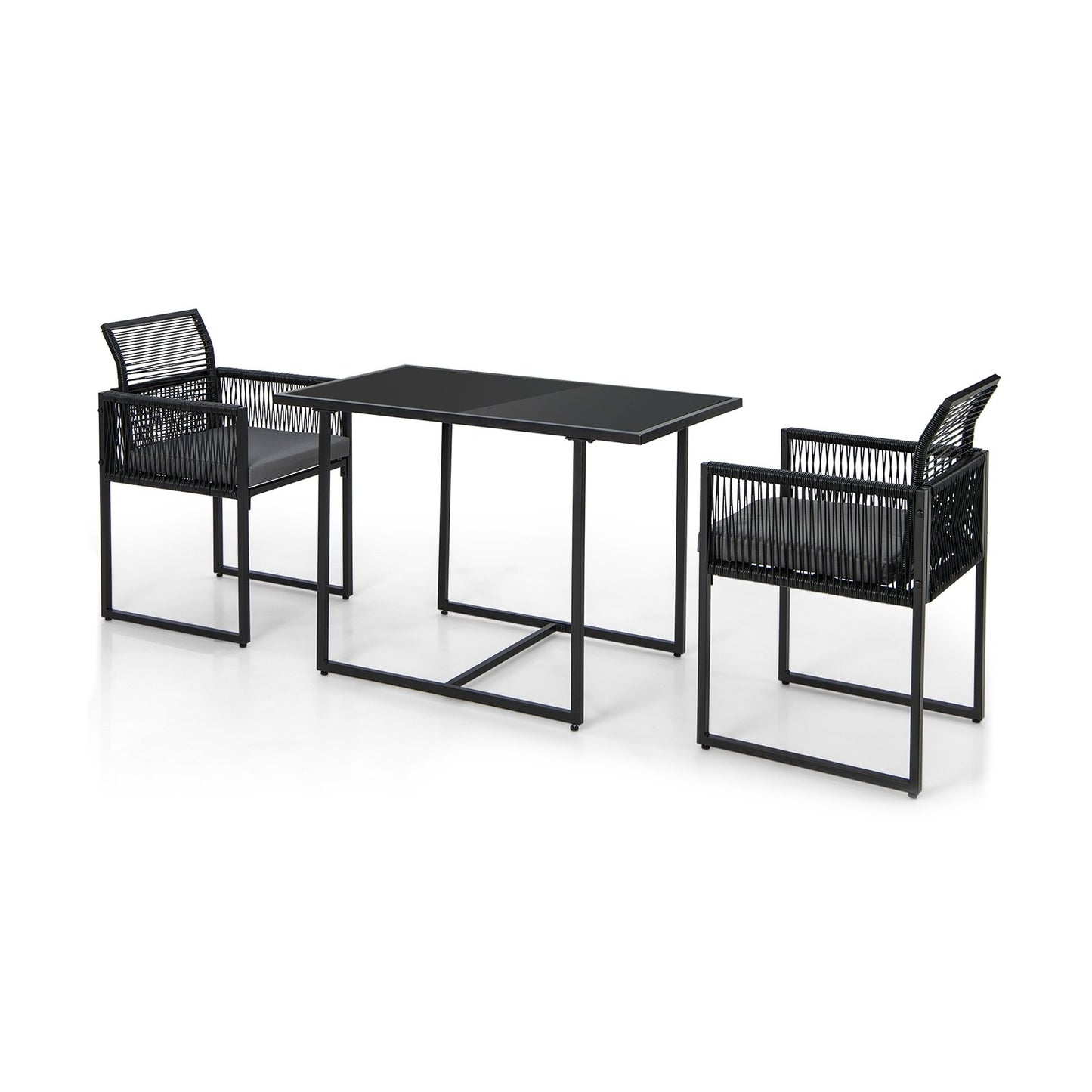 3 Pieces Outdoor Dining Set with Folding Backrest and Seat Cushions, Black Patio Dining Sets   at Gallery Canada