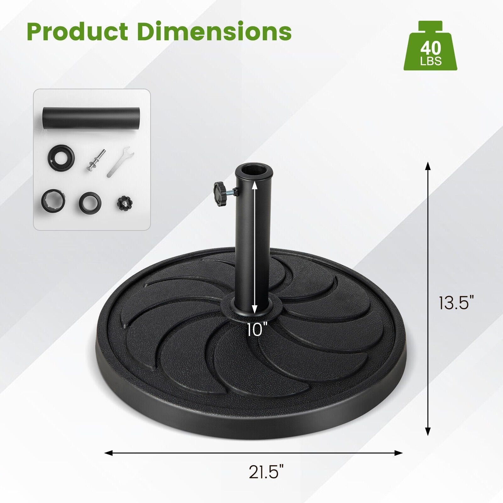 40LBS 21.5Inch Round Outdoor Umbrella Base, Black Outdoor Umbrella Bases   at Gallery Canada