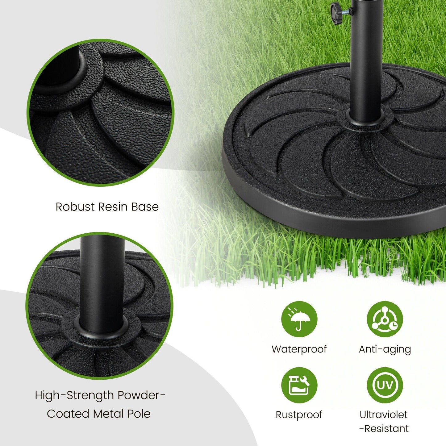 40LBS 21.5Inch Round Outdoor Umbrella Base, Black Outdoor Umbrella Bases   at Gallery Canada