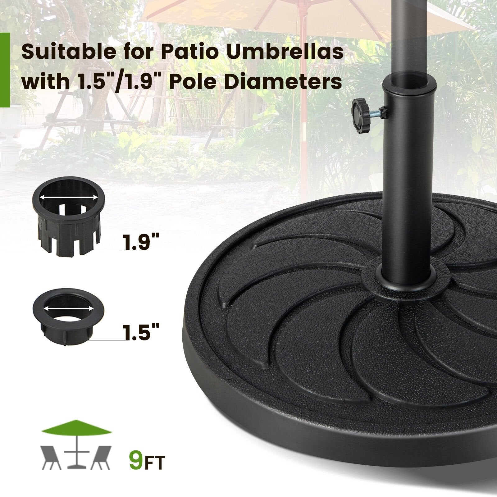 40LBS 21.5Inch Round Outdoor Umbrella Base, Black Outdoor Umbrella Bases   at Gallery Canada