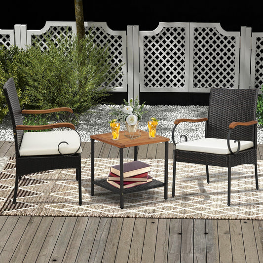 Set of 2/4 Outdoor PE Wicker Chair with Acacia Wood Armrests-Set of 2, Off White - Gallery Canada