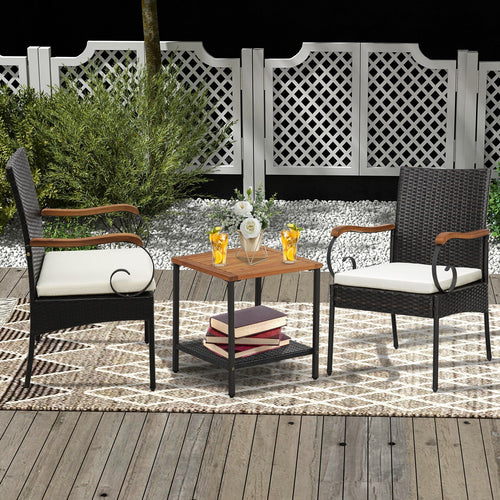 Set of 2/4 Outdoor PE Wicker Chair with Acacia Wood Armrests-Set of 2, Off White