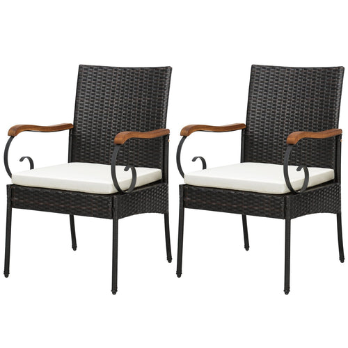 Set of 2/4 Outdoor PE Wicker Chair with Acacia Wood Armrests-Set of 2, Off White