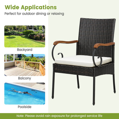 Set of 2/4 Outdoor PE Wicker Chair with Acacia Wood Armrests-Set of 2, Off White Patio Dining Chairs   at Gallery Canada