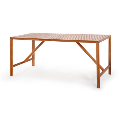 67 Inch Patio Rectangle Acacia Wood Dining Table with Umbrella Hole, Natural Patio Dining Tables   at Gallery Canada