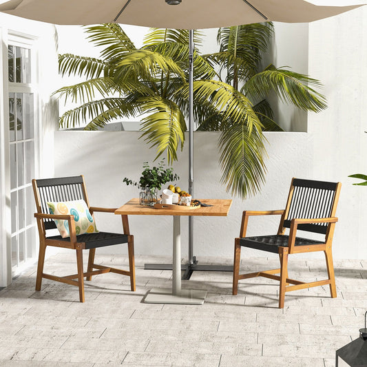 Set of 2 Patio Acacia Wood Dining Chairs with Armrests for Lawn Yard, Black - Gallery Canada