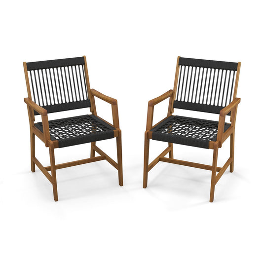 Set of 2 Patio Acacia Wood Dining Chairs with Armrests for Lawn Yard, Black - Gallery Canada