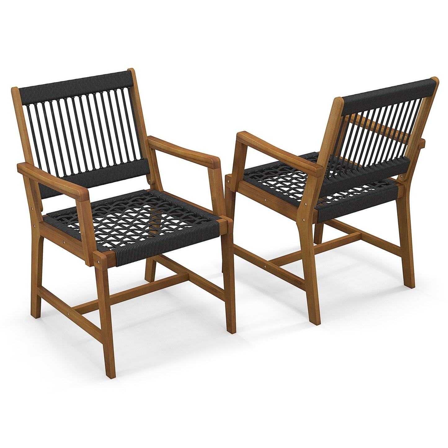 Set of 2 Patio Acacia Wood Dining Chairs with Armrests for Lawn Yard, Black Patio Dining Chairs   at Gallery Canada