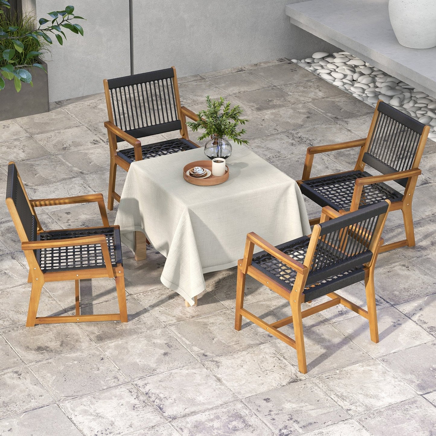 Set of 2 Patio Acacia Wood Dining Chairs with Armrests for Lawn Yard, Black Patio Dining Chairs   at Gallery Canada