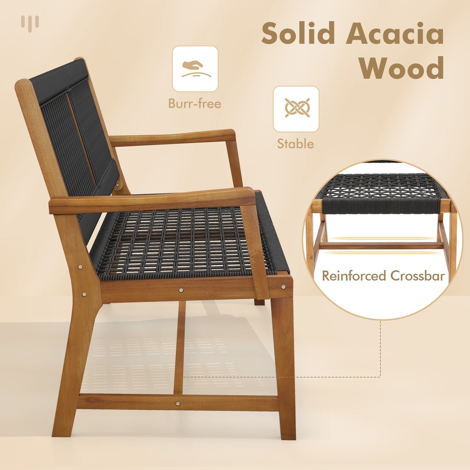 Set of 2 Patio Acacia Wood Dining Chairs with Armrests for Lawn Yard, Black Patio Dining Chairs   at Gallery Canada