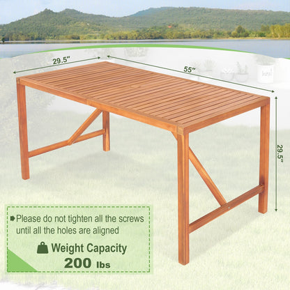 55 Inch Patio Rectangular Acacia Wood Dining Table with Umbrella Hole, Natural - Gallery Canada