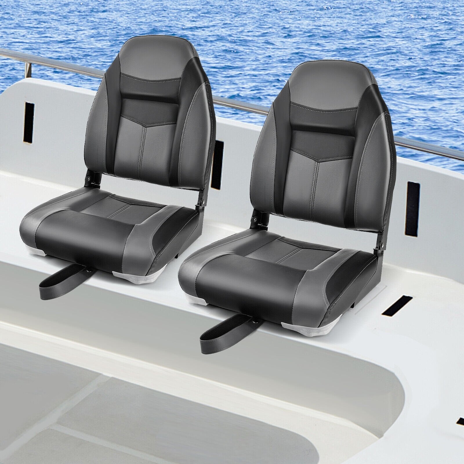 High Back Folding Boat Seats with Black Grey Sponge Cushion and Flexible Hinges-1 Piece, Black Water Sports   at Gallery Canada