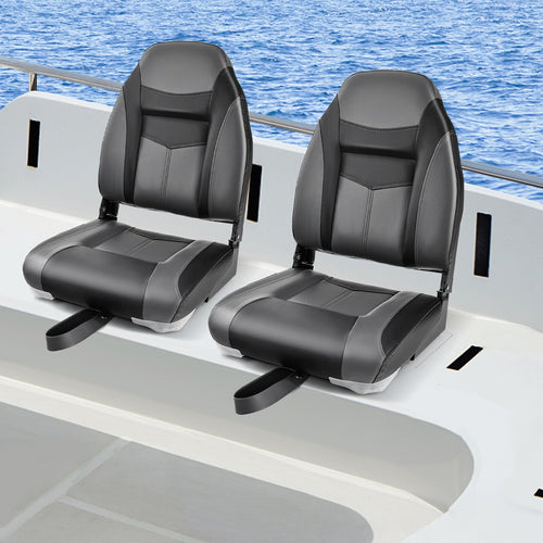 High Back Folding Boat Seats with Black Grey Sponge Cushion and Flexible Hinges-1 Piece, Black