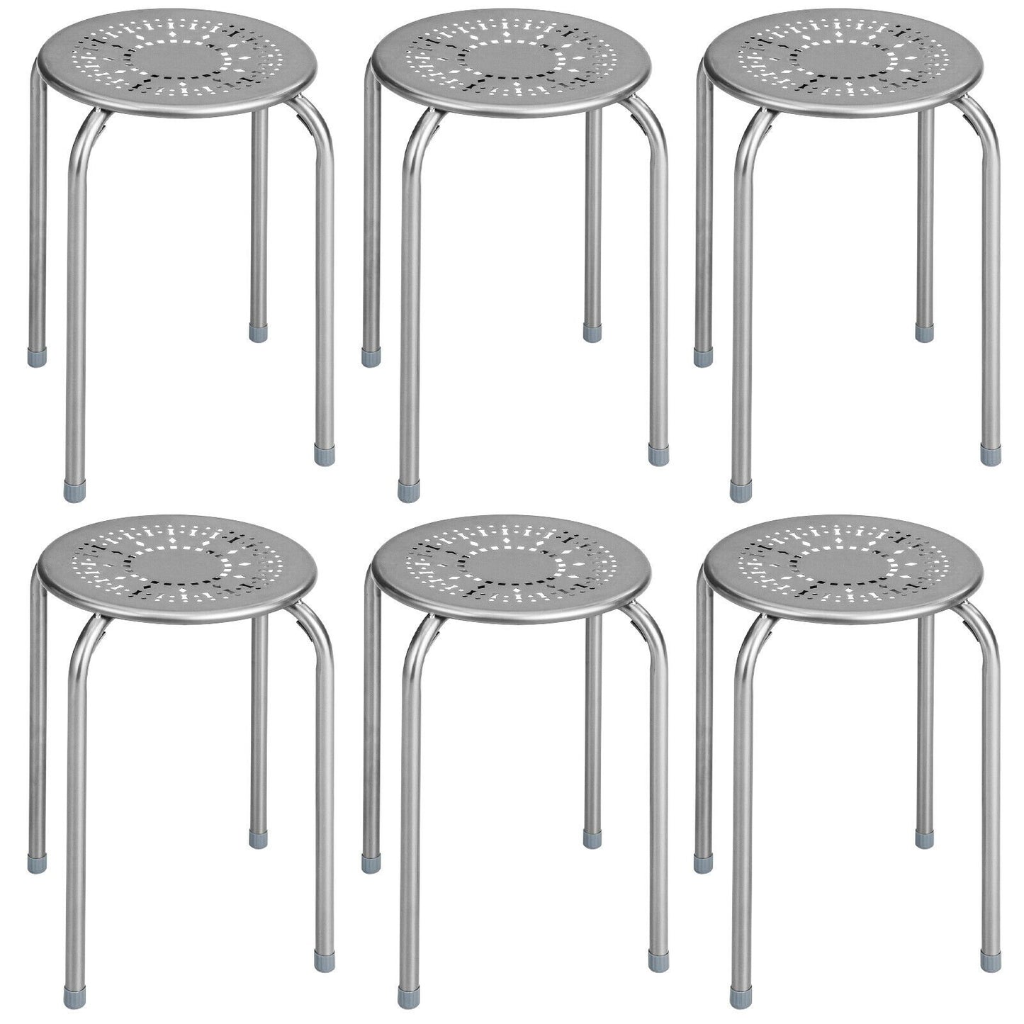 6-Pack Stackable Multifunctional Daisy Design Backless Round Metal Stool Set-Grey, Gray Dining Chairs   at Gallery Canada