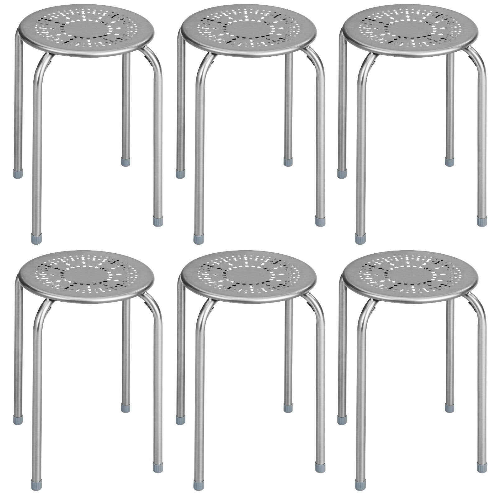 6-Pack Stackable Multifunctional Daisy Design Backless Round Metal Stool Set-Grey, Gray Dining Chairs   at Gallery Canada