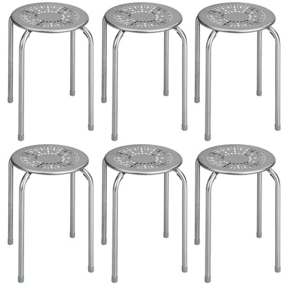 6-Pack Stackable Multifunctional Daisy Design Backless Round Metal Stool Set-Grey, Gray Dining Chairs   at Gallery Canada