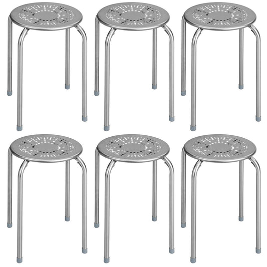 6-Pack Stackable Multifunctional Daisy Design Backless Round Metal Stool Set-Grey, Gray Dining Chairs   at Gallery Canada