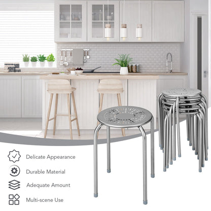 6-Pack Stackable Multifunctional Daisy Design Backless Round Metal Stool Set-Grey, Gray Dining Chairs   at Gallery Canada