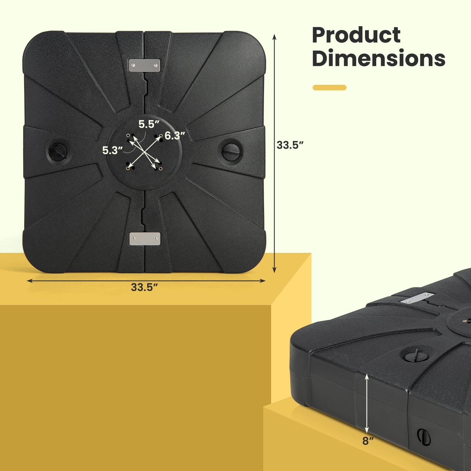 33.5 x 33.5 Inch Fillable Cantilever Umbrella Base with Wheels, Black Outdoor Umbrella Bases   at Gallery Canada