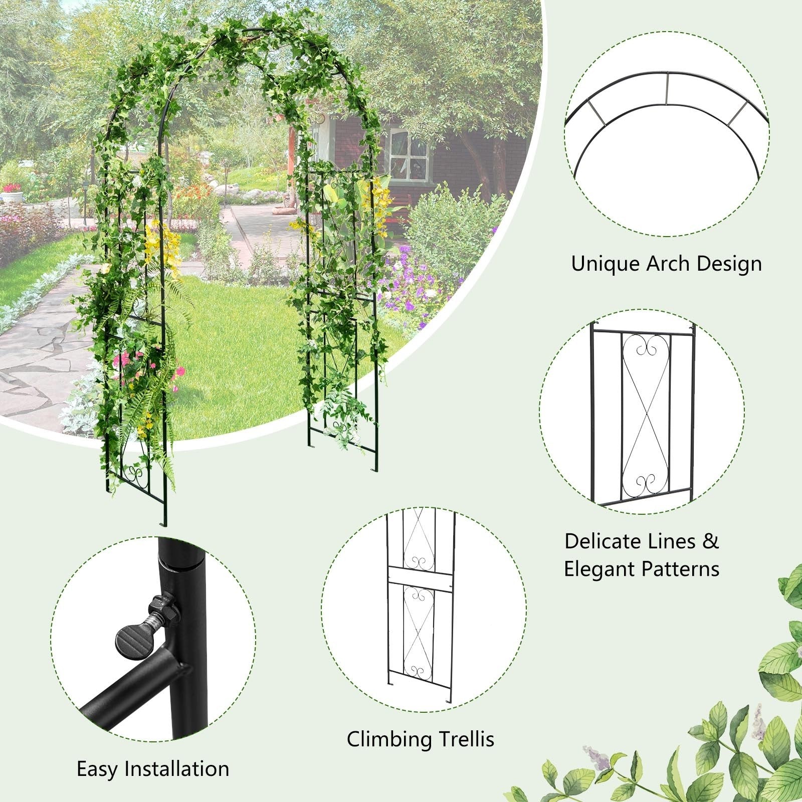 Garden Arch Arbor Trellis Patio Plant Stand Rack Archway, Black Outdoor Decor   at Gallery Canada