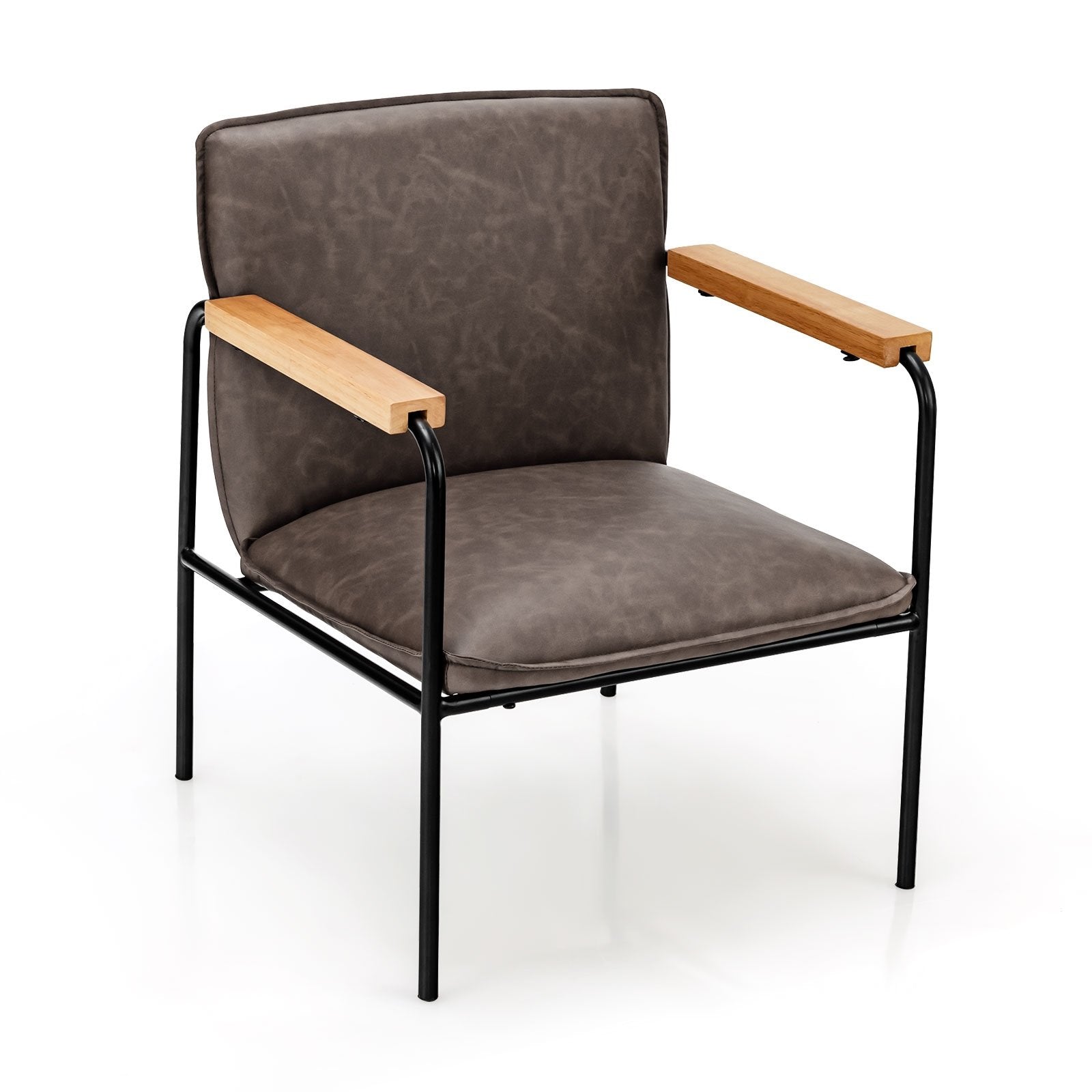 PU Leather Accent Chair with Rubber Wood Armrests, Gray Accent Chairs   at Gallery Canada