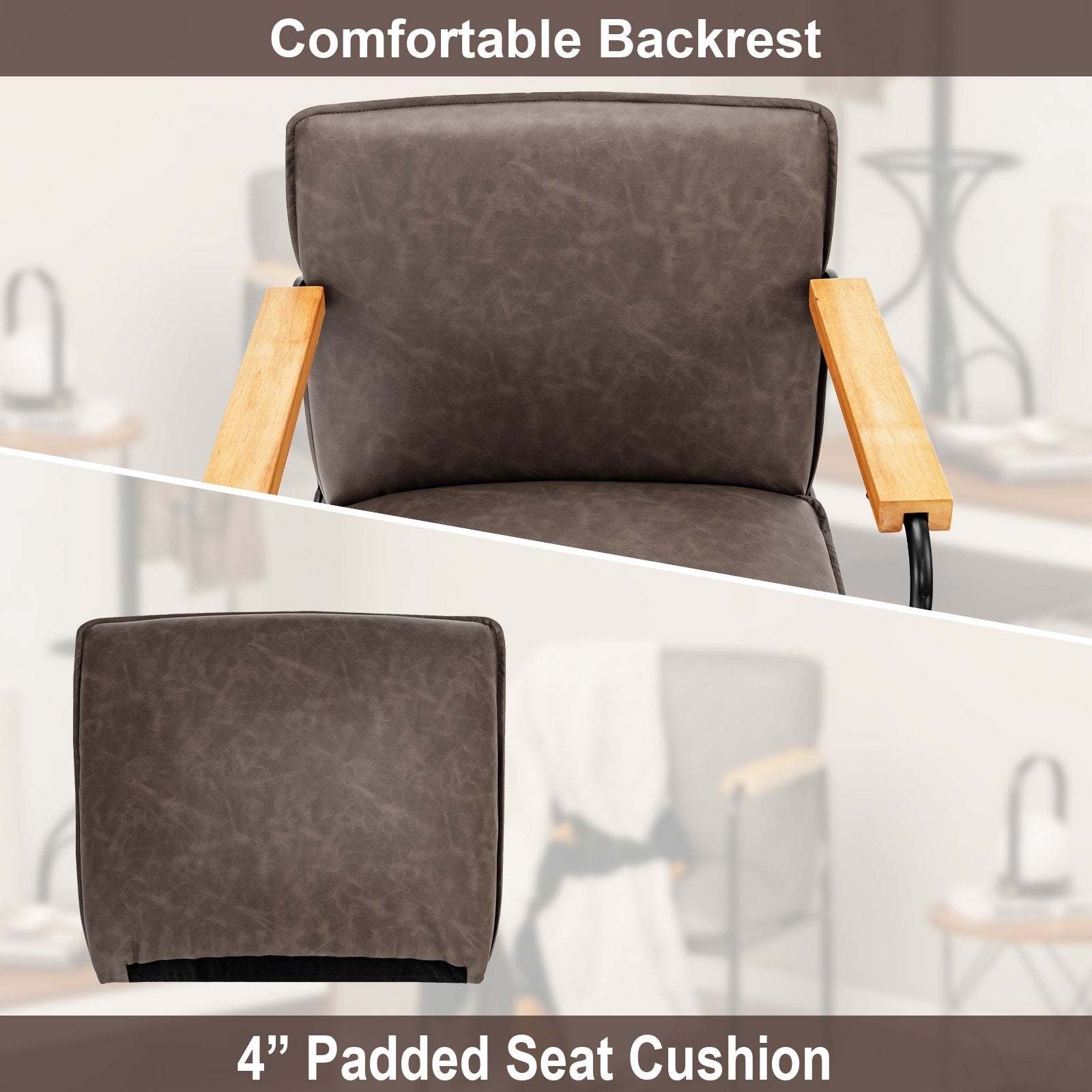 PU Leather Accent Chair with Rubber Wood Armrests, Gray Accent Chairs   at Gallery Canada