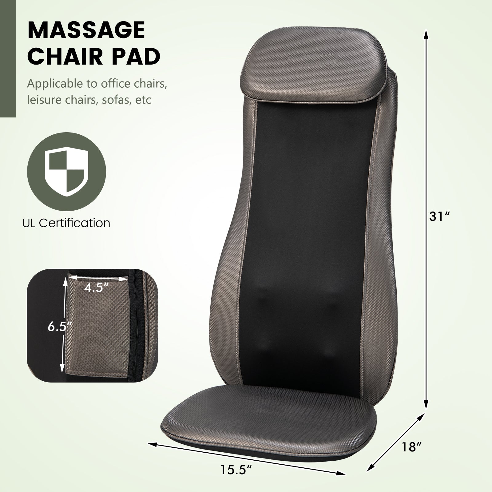 Massage Chair Pad with Heat and Vibration, Black Back Massager at Gallery Canada