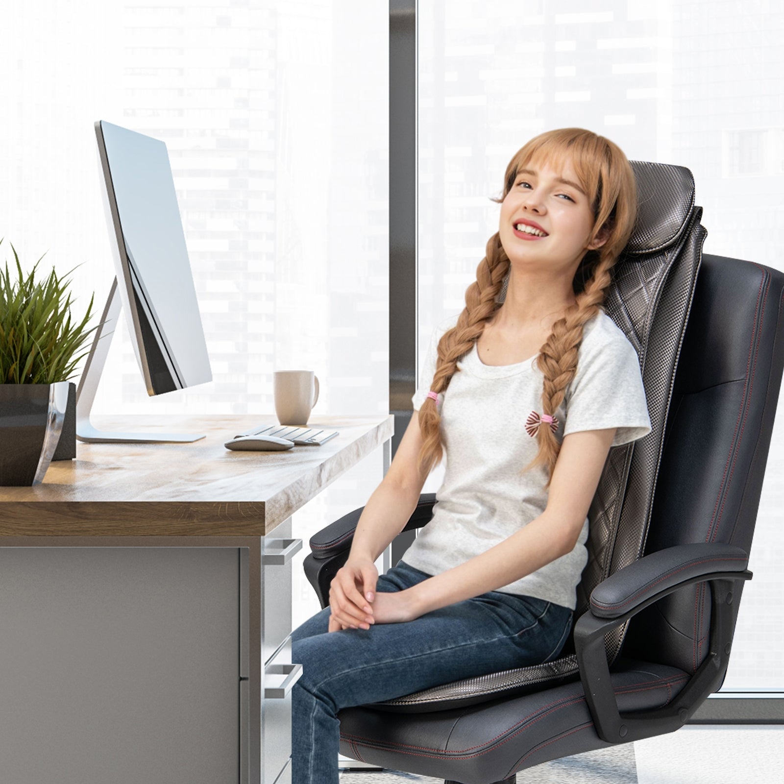 Massage Chair Pad with Heat and Vibration, Black Back Massager at Gallery Canada