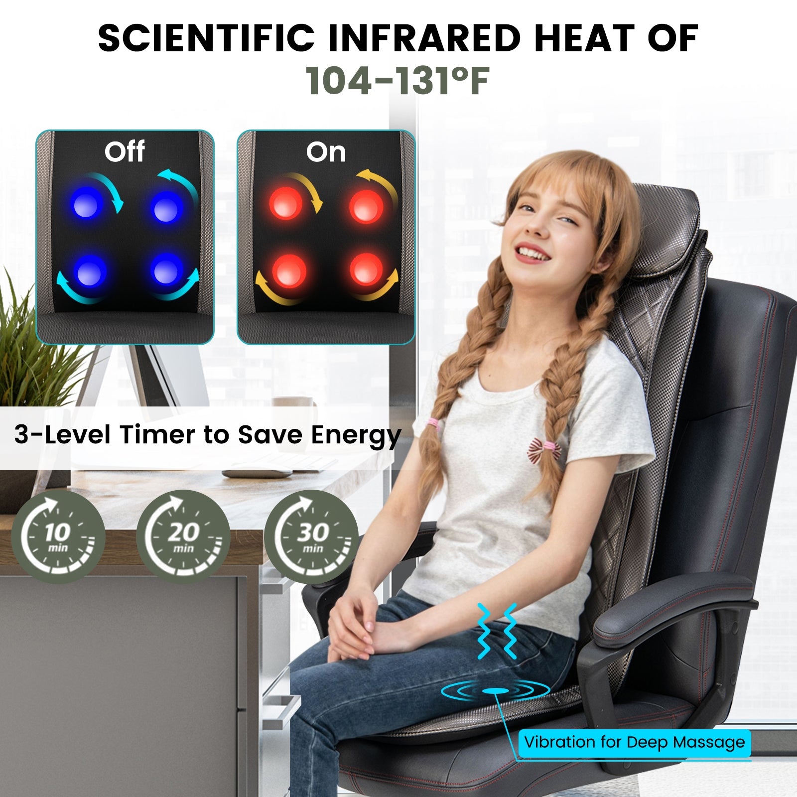 Massage Chair Pad with Heat and Vibration, Black Back Massager at Gallery Canada