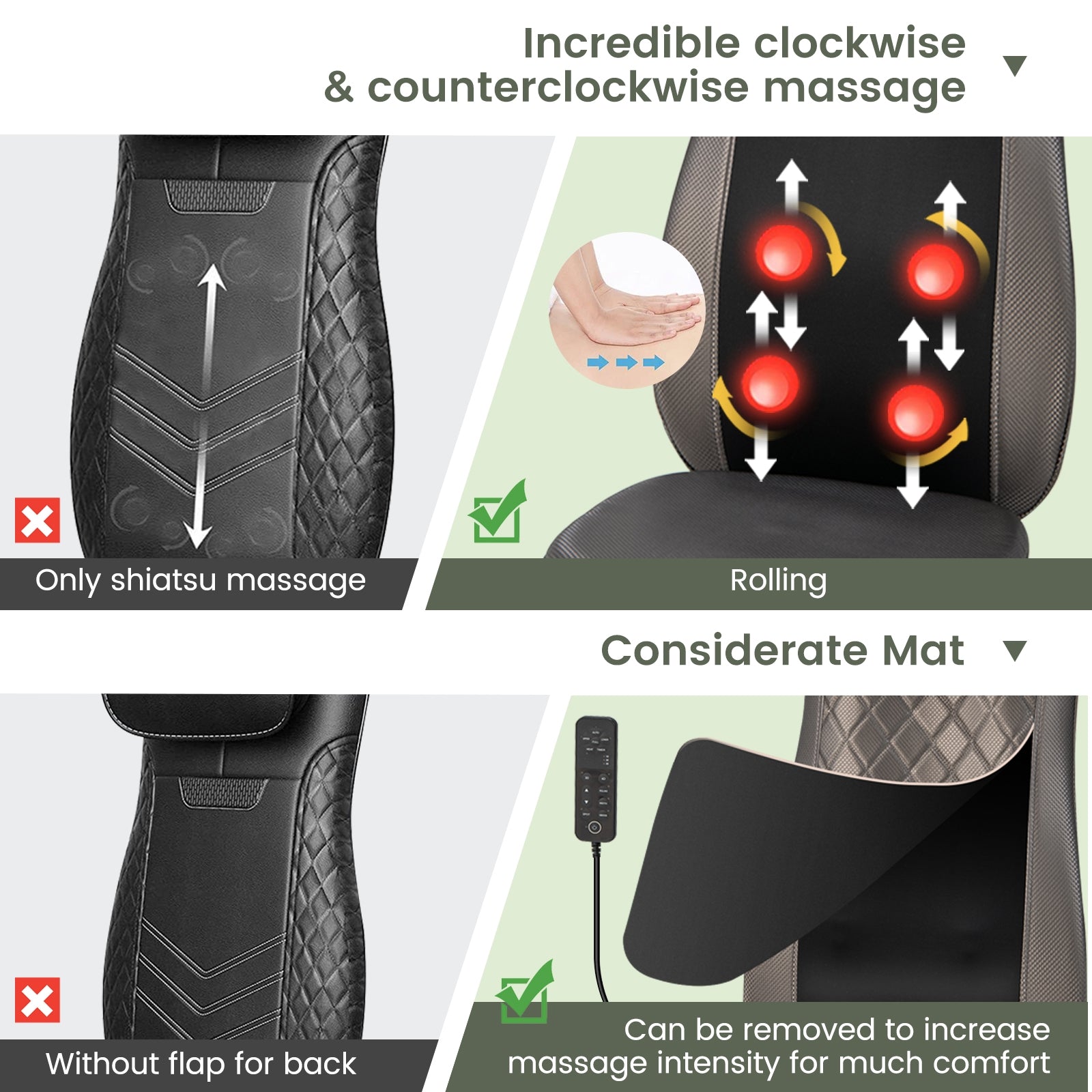 Massage Chair Pad with Heat and Vibration, Black Back Massager at Gallery Canada