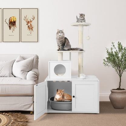 Cat Tree with Litter Box Enclosure with Cat Condo, White Cat Trees Condos & Scratchers   at Gallery Canada