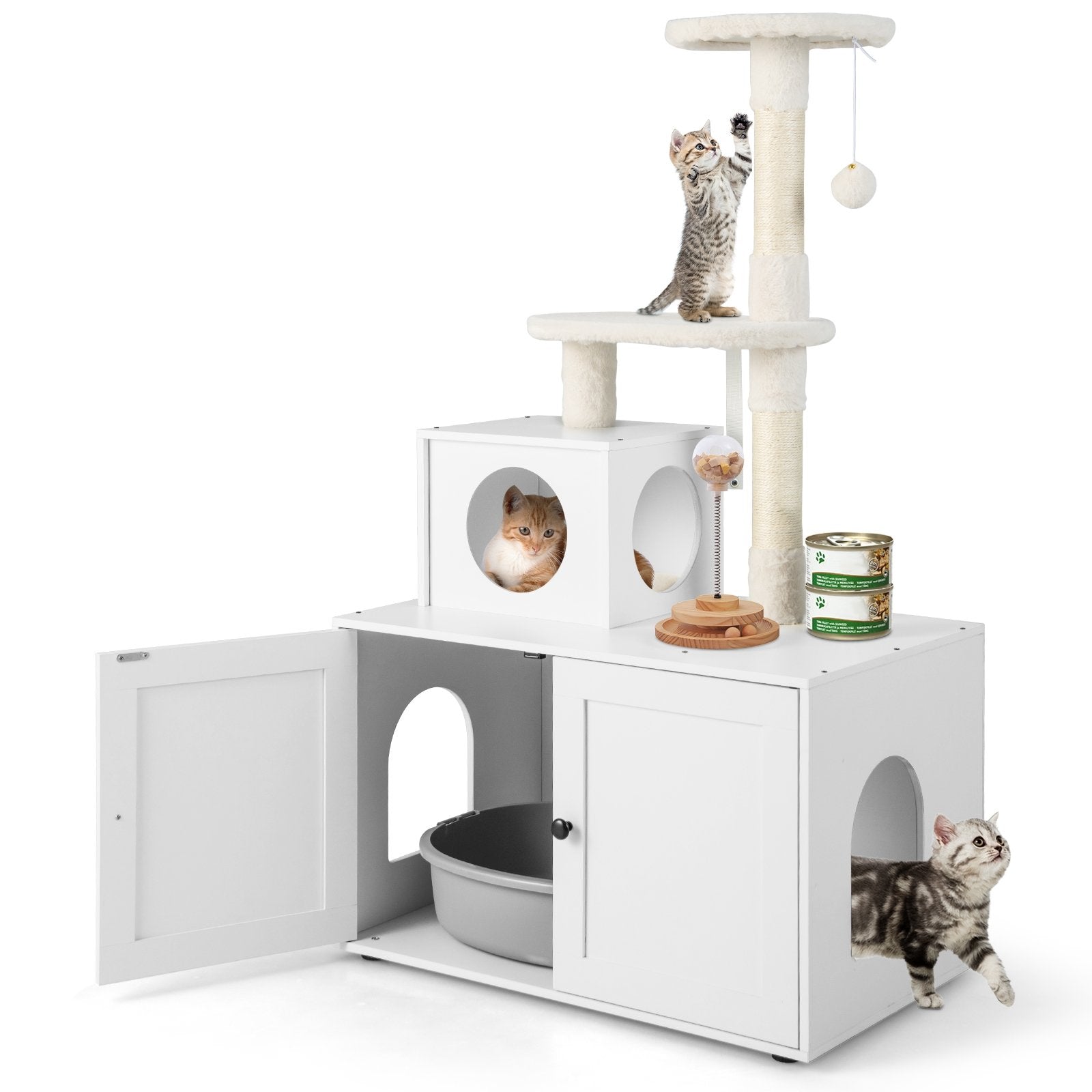 Cat Tree with Litter Box Enclosure with Cat Condo, White Cat Trees Condos & Scratchers   at Gallery Canada