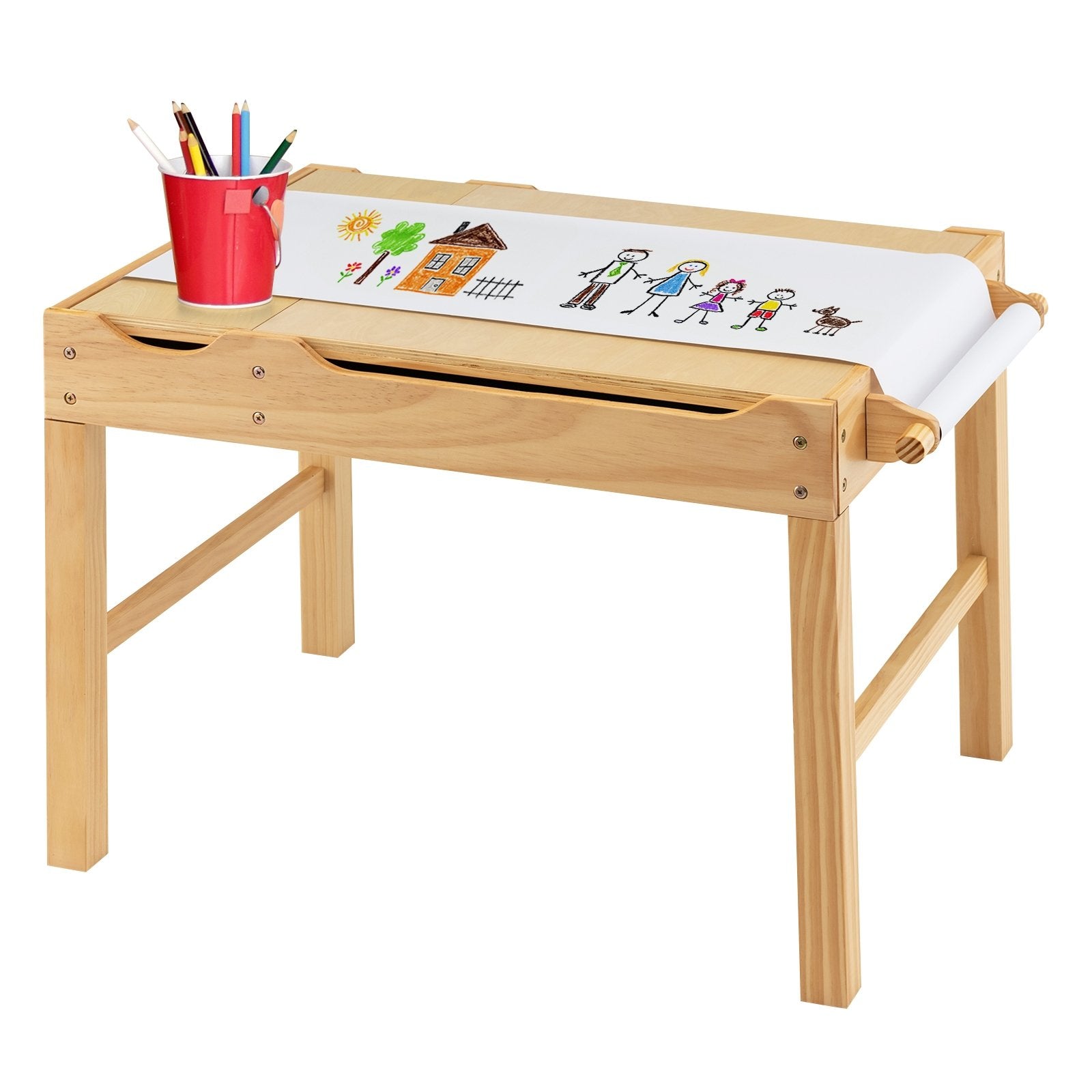 Kids Multi Activity Play Table Wooden Building Block Desk with Storage Paper Roll, Natural Kids Table & Chair Sets   at Gallery Canada