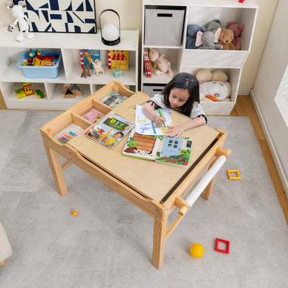 Kids Multi Activity Play Table Wooden Building Block Desk with Storage Paper Roll, Natural Kids Table & Chair Sets   at Gallery Canada