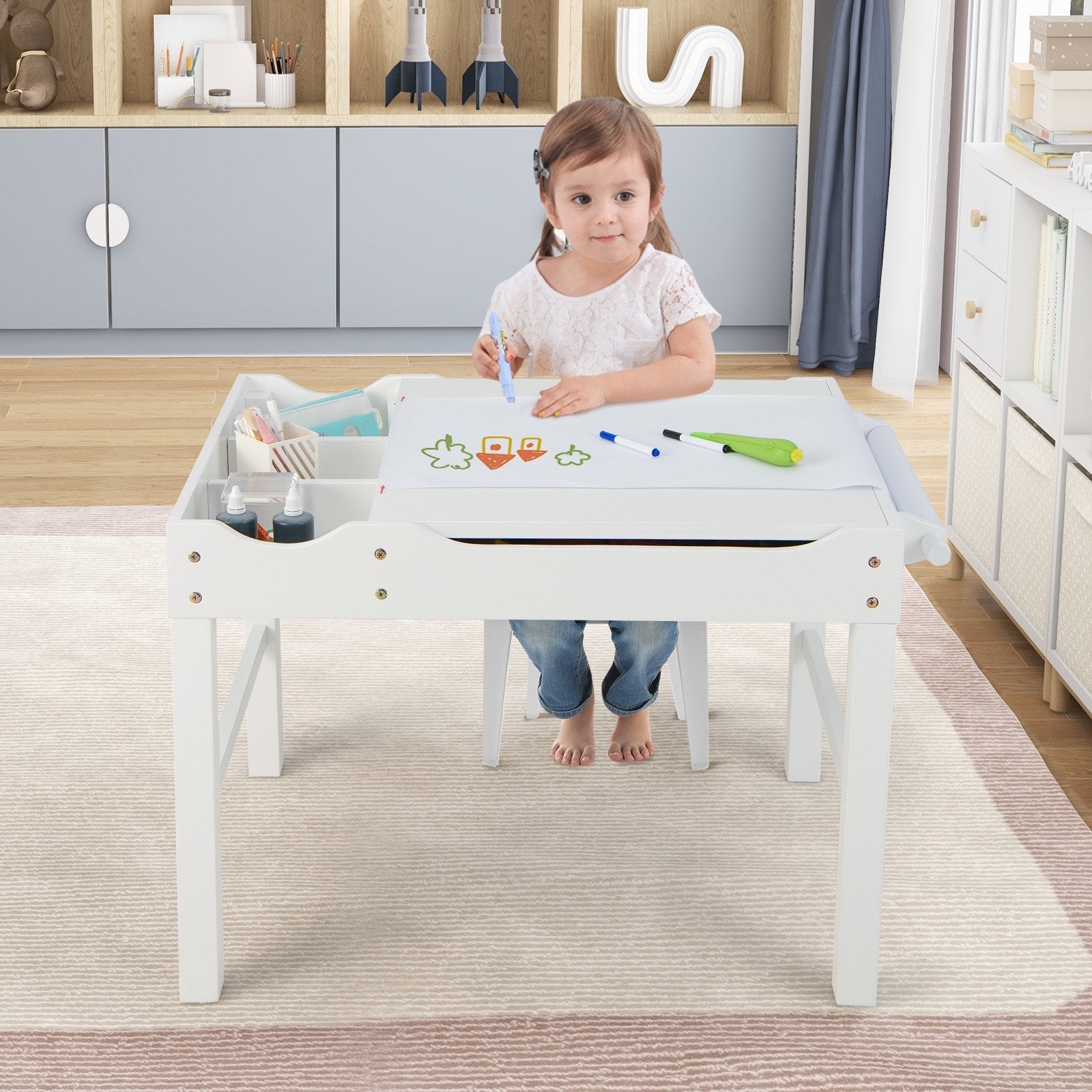 Wooden Kids Multi Activity Play Table with Storage Paper Roll, White Kids Table & Chair Sets   at Gallery Canada