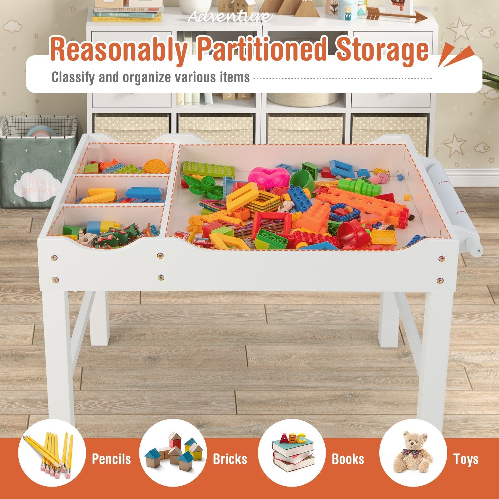 Wooden Kids Multi Activity Play Table with Storage Paper Roll, White Kids Table & Chair Sets   at Gallery Canada