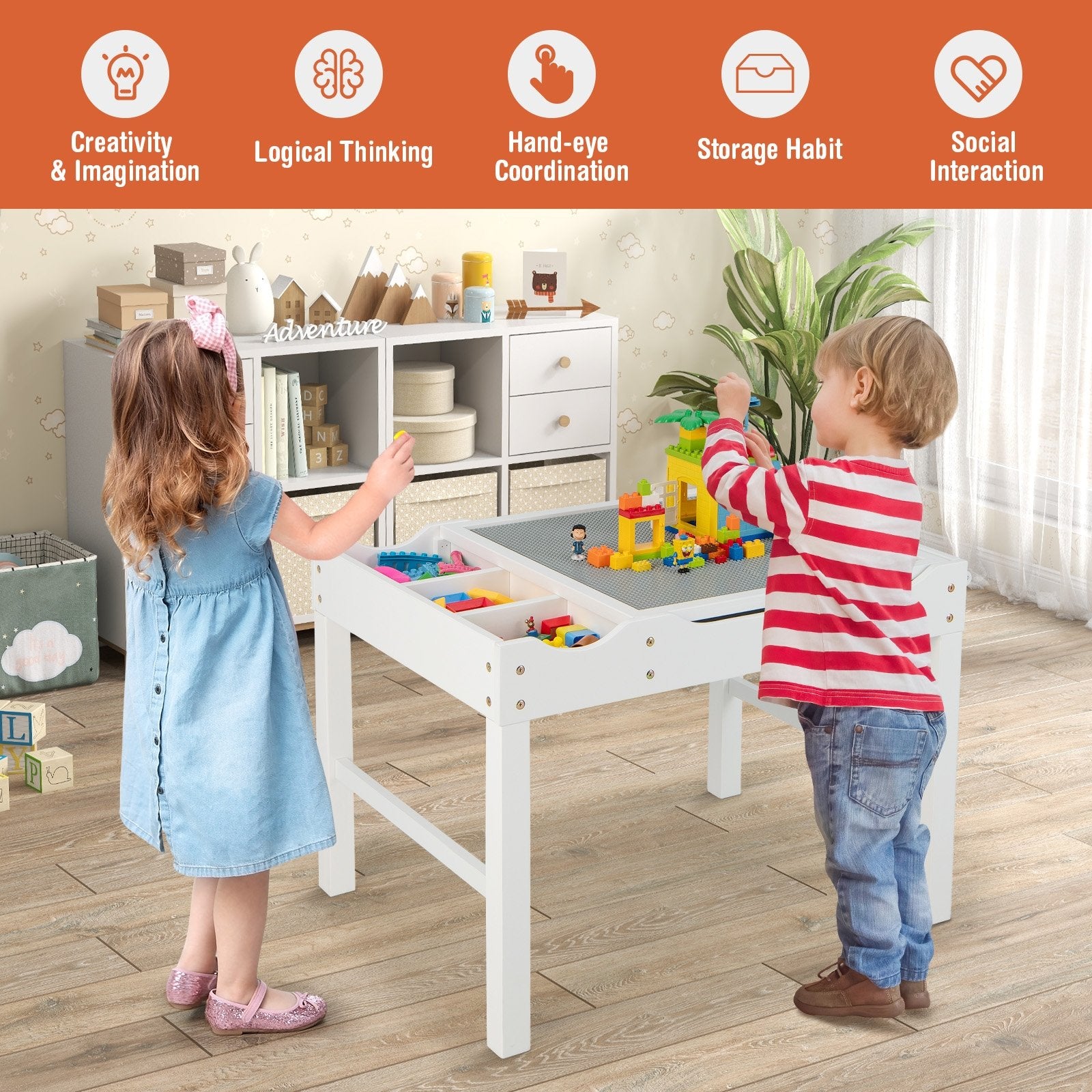 Wooden Kids Multi Activity Play Table with Storage Paper Roll, White Kids Table & Chair Sets   at Gallery Canada