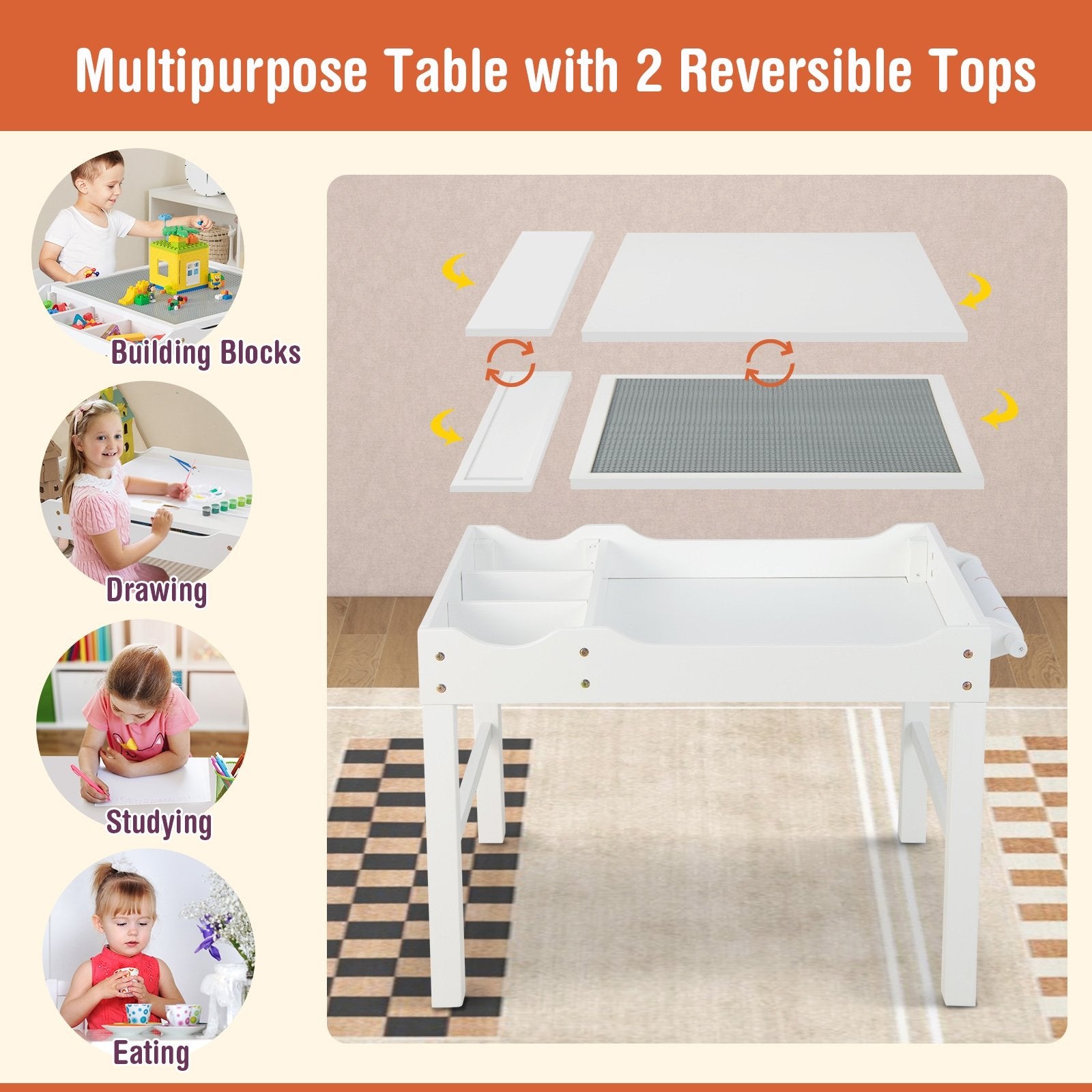 Wooden Kids Multi Activity Play Table with Storage Paper Roll, White Kids Table & Chair Sets   at Gallery Canada