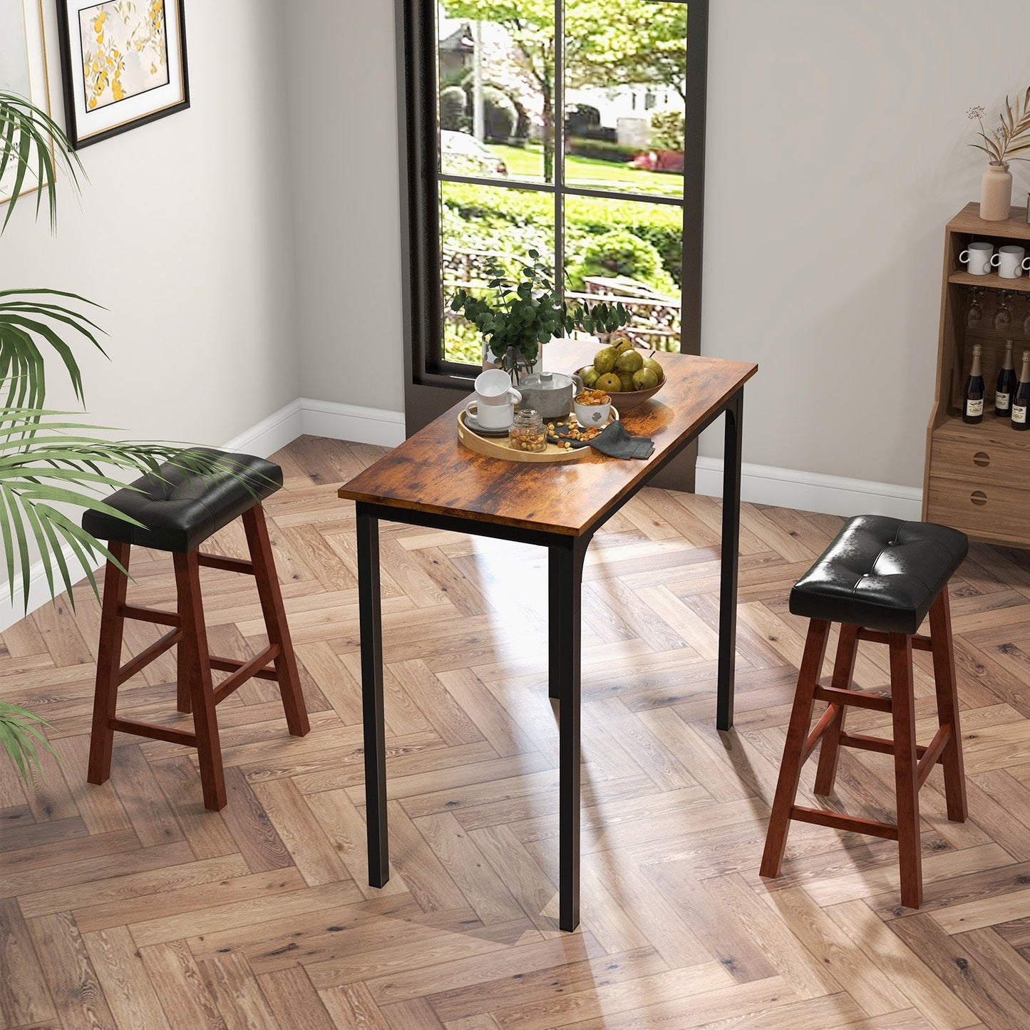 Set of 2 Modern Backless Bar Stools with Padded Cushion-29 inches, Black Bar Stools   at Gallery Canada