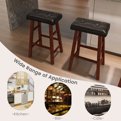 Set of 2 Modern Backless Bar Stools with Padded Cushion-29 inches, Black Bar Stools   at Gallery Canada