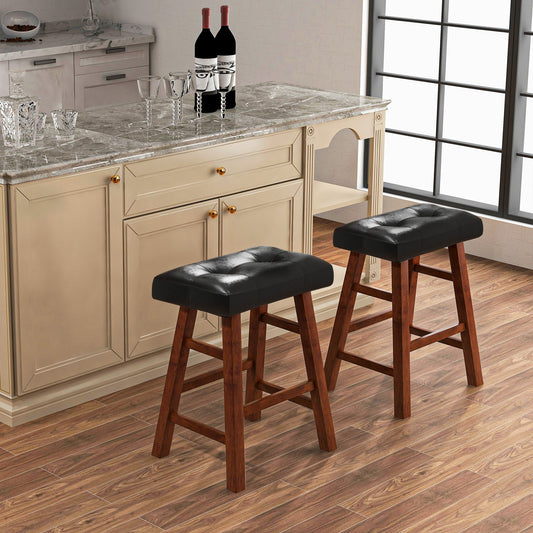 Set of 2 Modern Backless Bar Stools with Padded Cushion-24 inches, Black - Gallery Canada