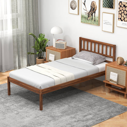 Twin/Full/Queen Size Wood Bed Frame with Headboard and Slat Support-Twin Size, Walnut Simple Bed Frame   at Gallery Canada